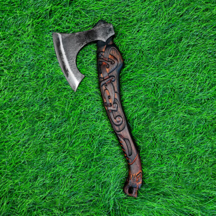 18"Camping axe suit,  High Carbon Steel Hand carved Wolf handle collection Hatchet , garden camping outdoor furniture Fenrir axe, Thrwclub