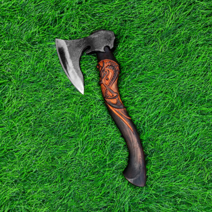 Handcraft axe 16.1" High Carbon Steel Hand carved dragon runes collection Hatchet , garden camping outdoor furniture Smaug axe suit Thrwclub